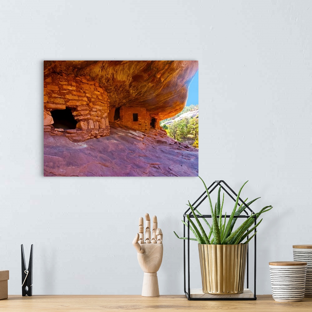 A bohemian room featuring North America, USA, Utah, Texas Flat Road, Mule Canyon Ruins, House of Fire