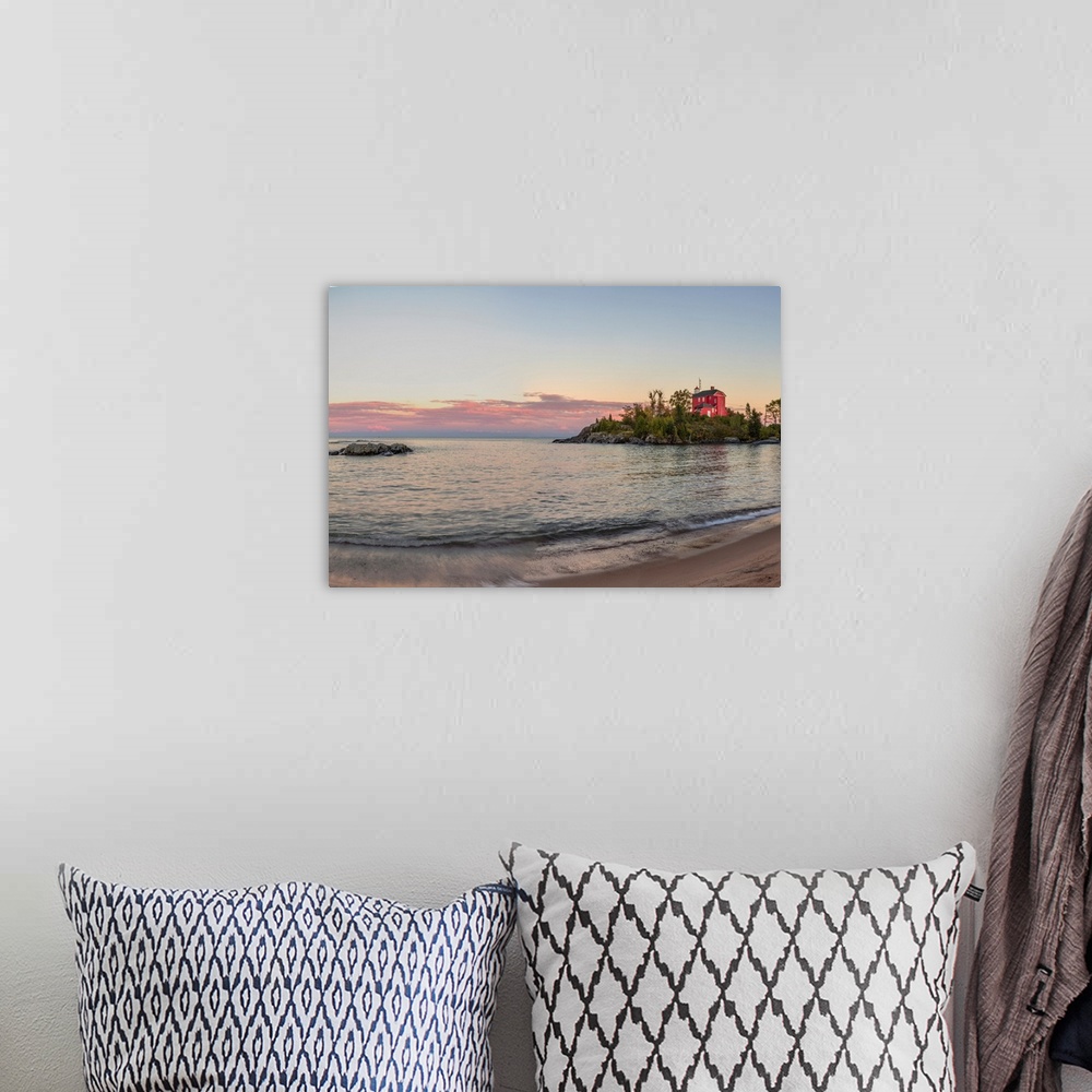 A bohemian room featuring Panoramic of the Marquette Harbor Lighthouse on Lake Superior in Marquette, Michigan USA