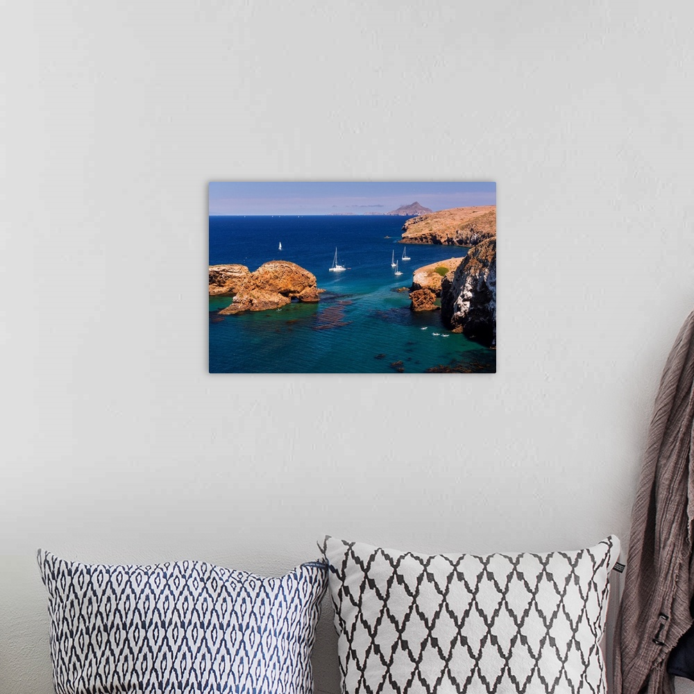 A bohemian room featuring Sailboats at Scorpion Cove, Santa Cruz Island, Channel Islands National Park, California.