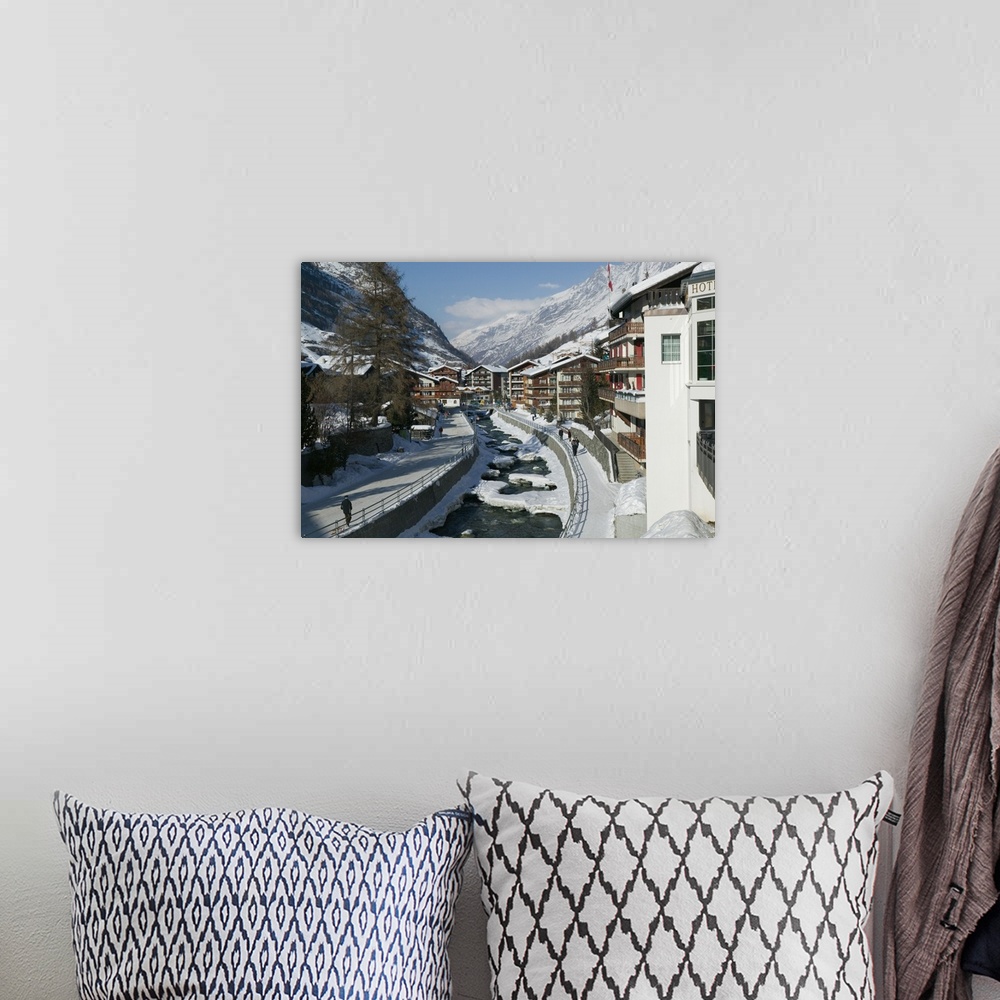 A bohemian room featuring SWITZERLAND-Wallis/Valais-ZERMATT:.Ski Chalets along the Mattervispa River / Winter... Walter Bib...