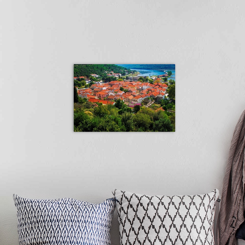 A bohemian room featuring The town of Ston from the Great Wall, Ston, Dalmatian Coast, Croatia.