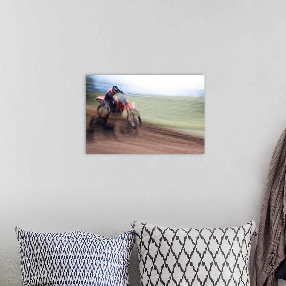 A bohemian room featuring USA, California, Mammoth Lakes. Blur of motocross racer.