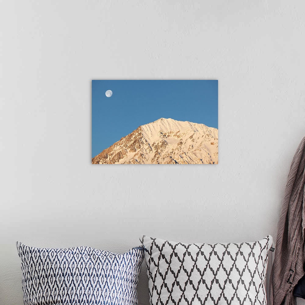 A bohemian room featuring USA, California, Sierra Nevada Mountains. Moonset behind Mt. Tom.