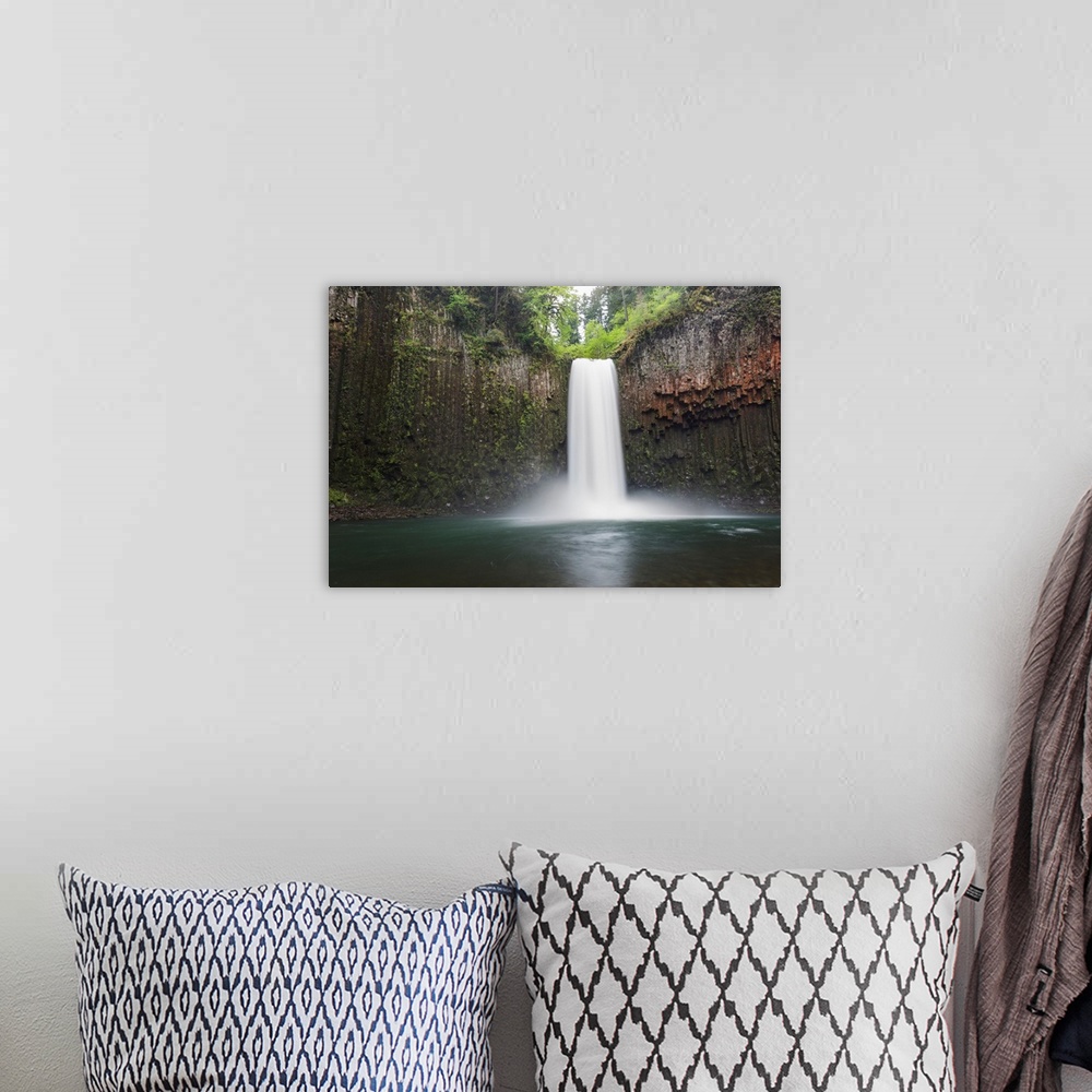 A bohemian room featuring USA, Oregon. Abiqua Falls plunges into large pool.