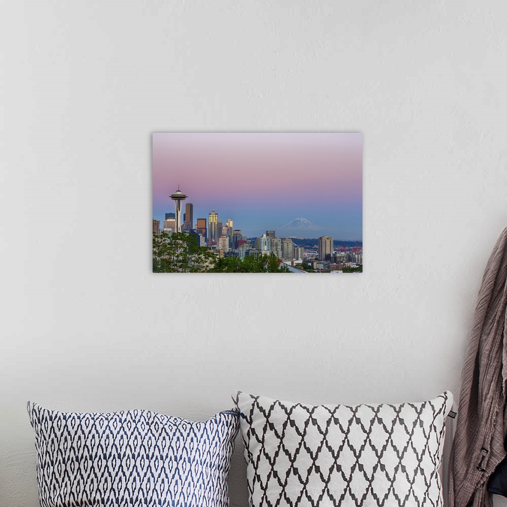 A bohemian room featuring WA, Seattle, skyline view from Kerry Park, with Mount Rainier (2015)
