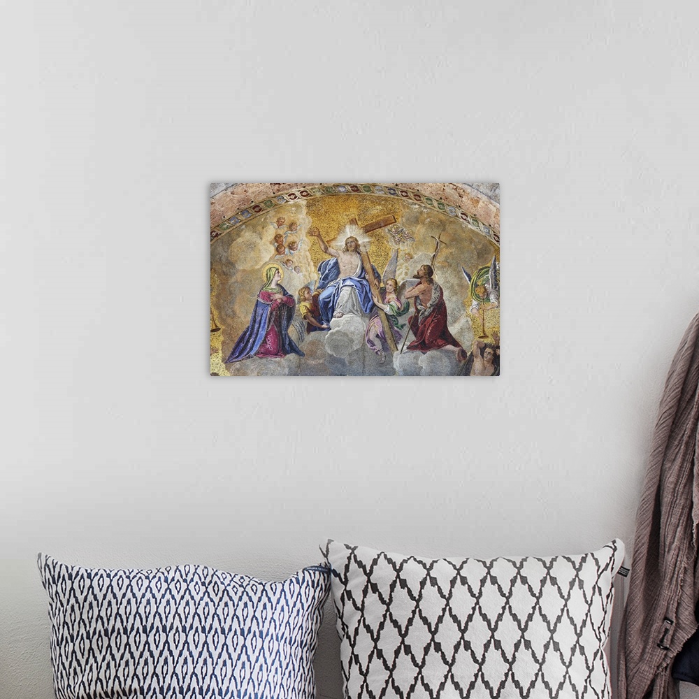 A bohemian room featuring Mosaic in St. Mark Basilica depicting the Ascension of Jesus Christ in Venice, Italy.