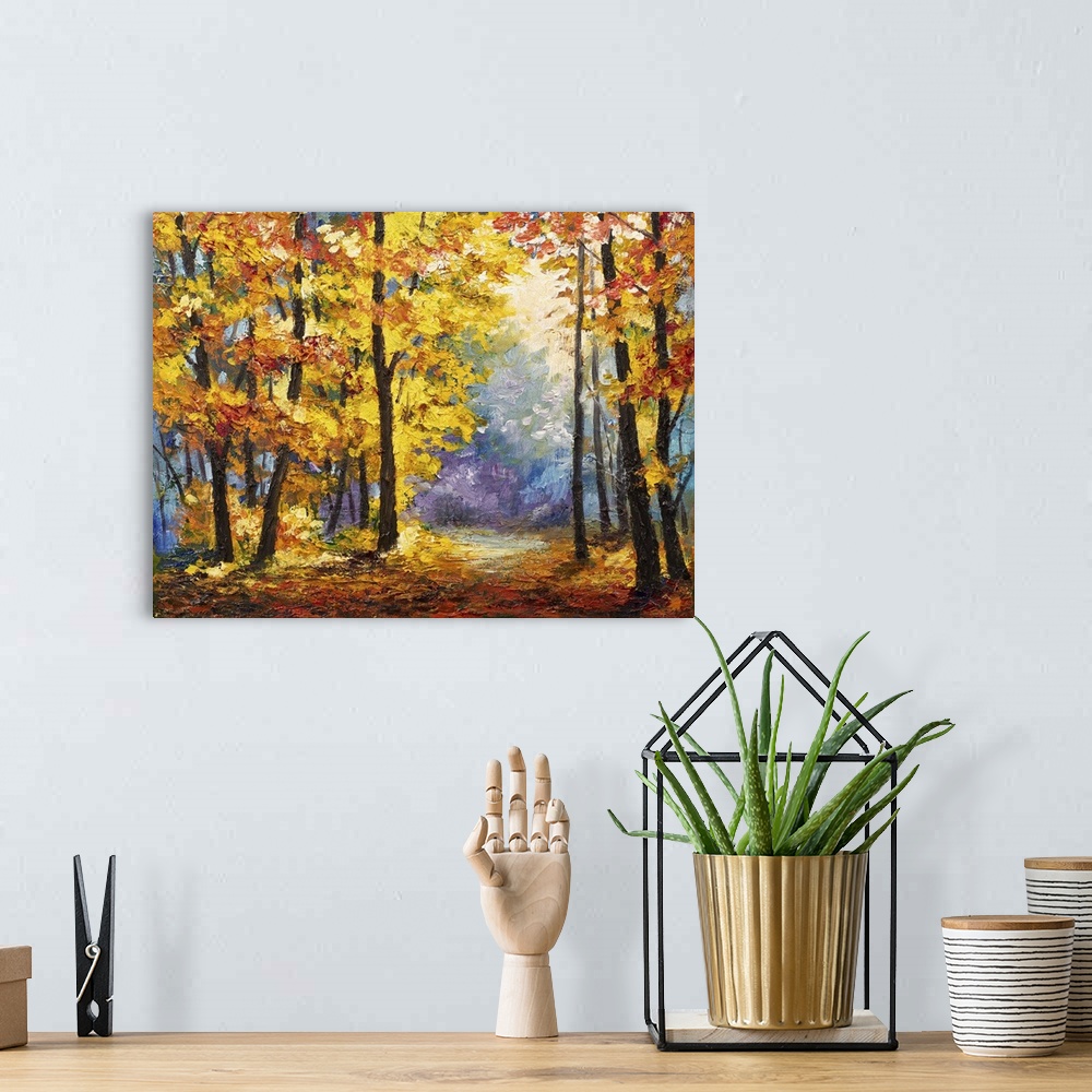A bohemian room featuring Autumn Forest Near The River With Orange Leaves
