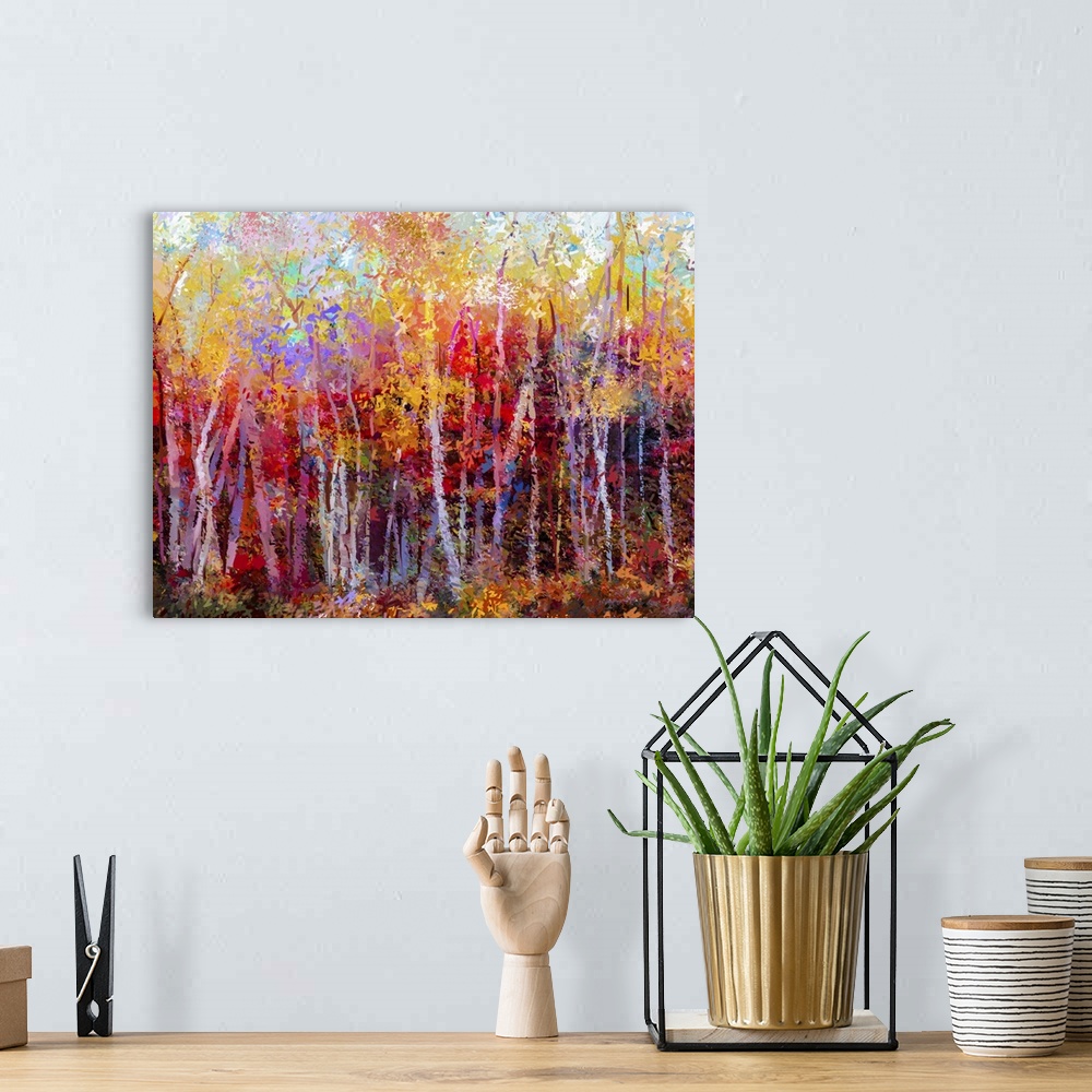 A bohemian room featuring Colorful Autumn Trees
