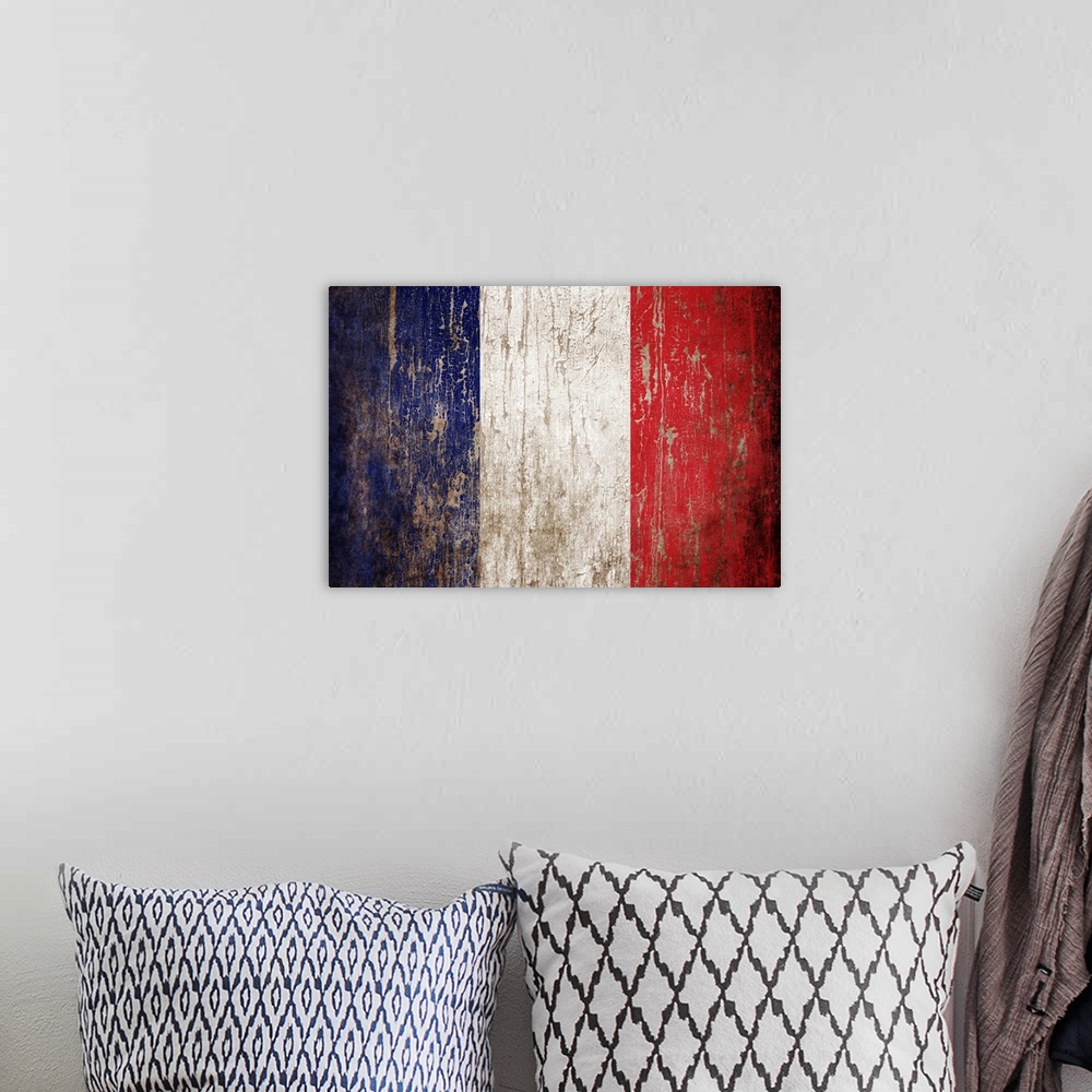 A bohemian room featuring Grunge textured flag of France.