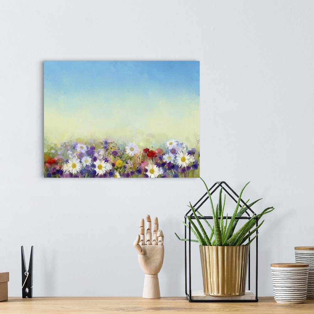 A bohemian room featuring Originally an oil painting, flowers spring background. Flowers in soft color and blur style for b...