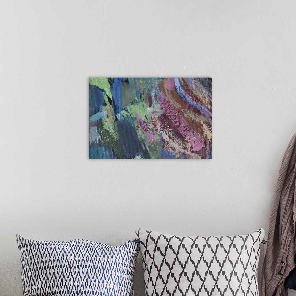 A bohemian room featuring Abstract fragment of a painting.