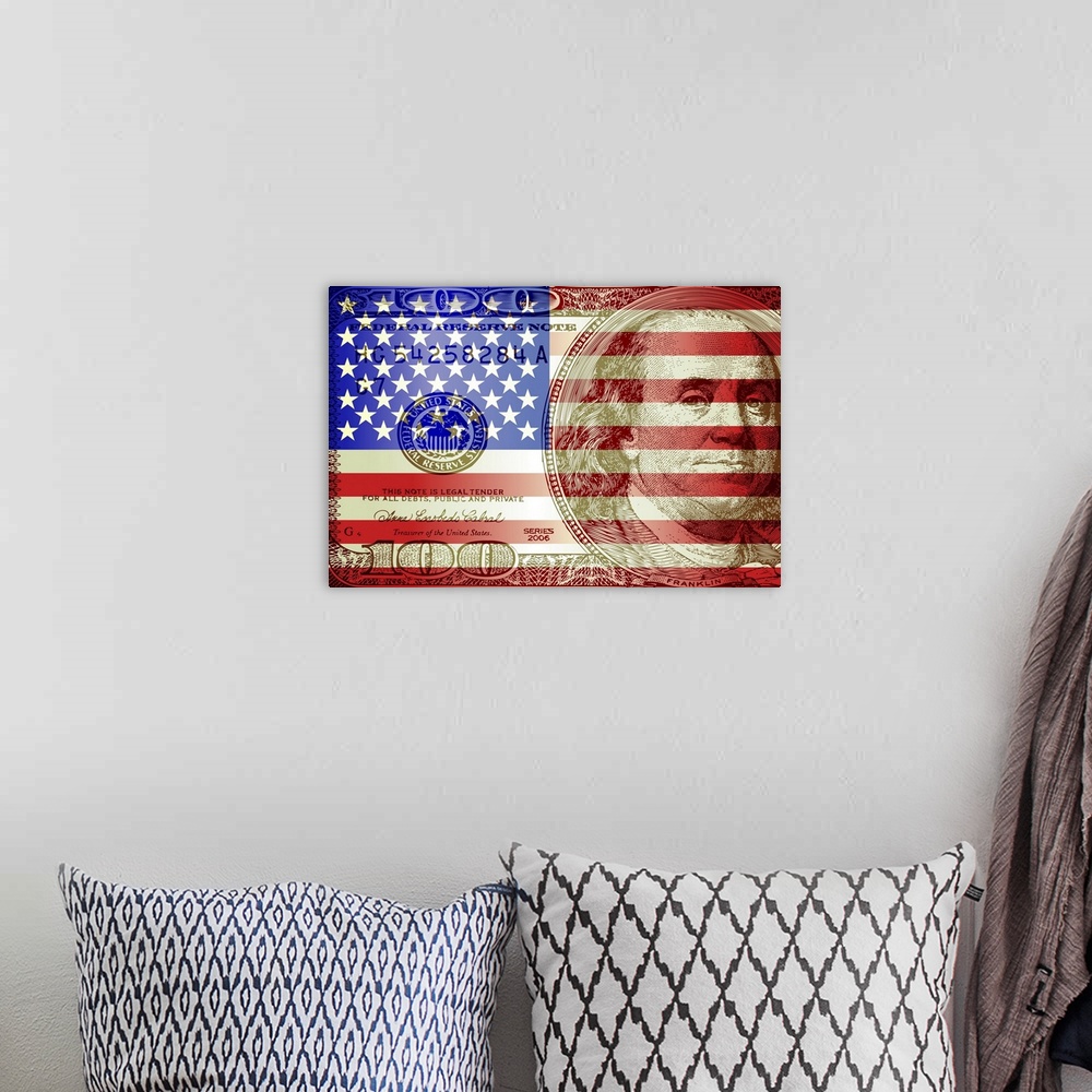 A bohemian room featuring USA Flag