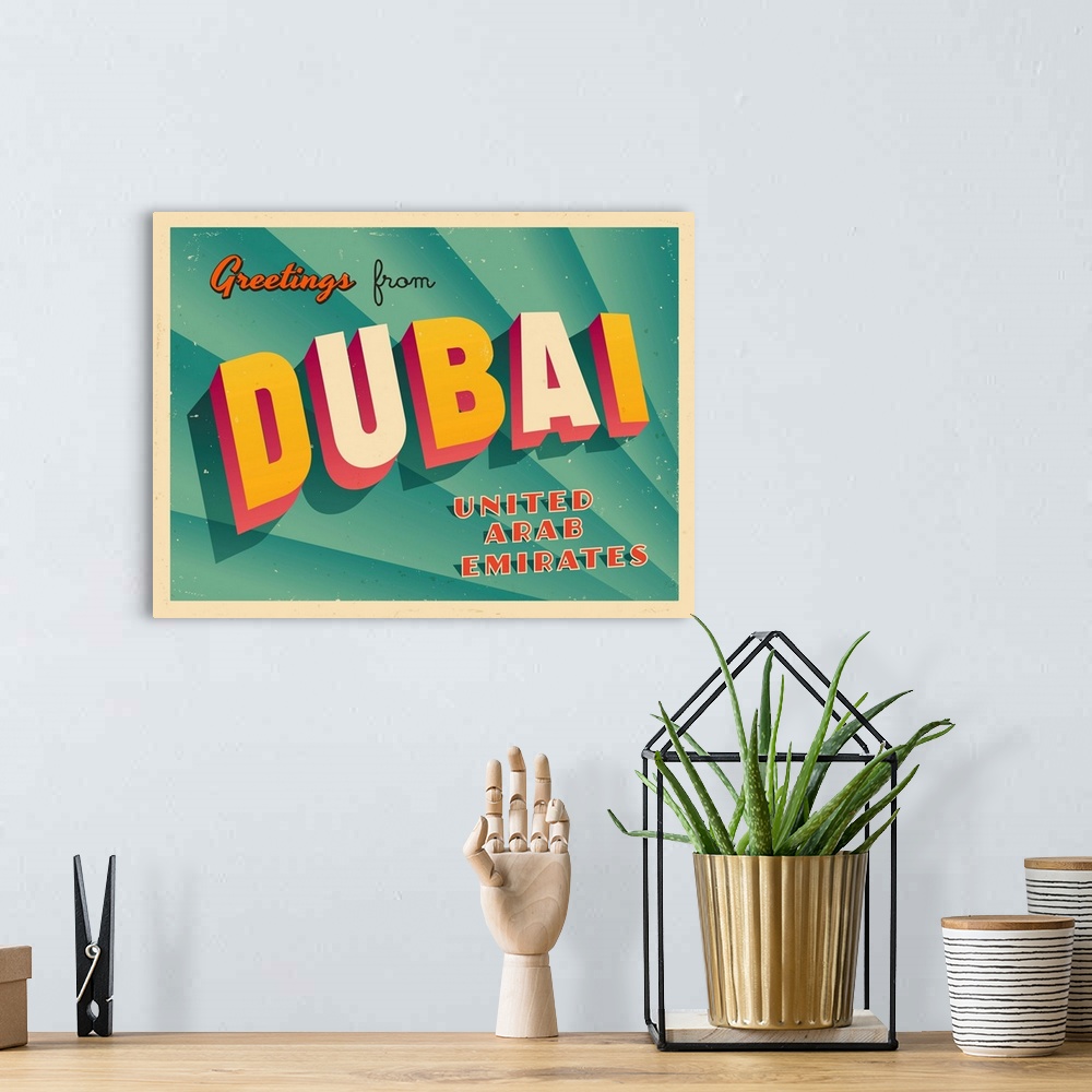 A bohemian room featuring Vintage touristic greeting card - Dubai, United Arab Emirates.
