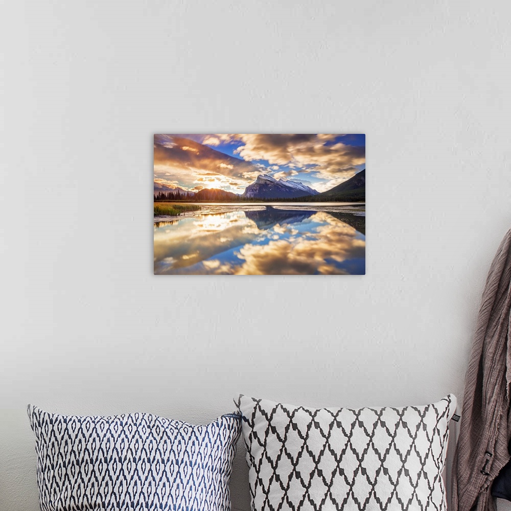 A bohemian room featuring Canada, Alberta, Rocky Mountains, Banff National Park, Vermillion Lake and Mount Rundle.