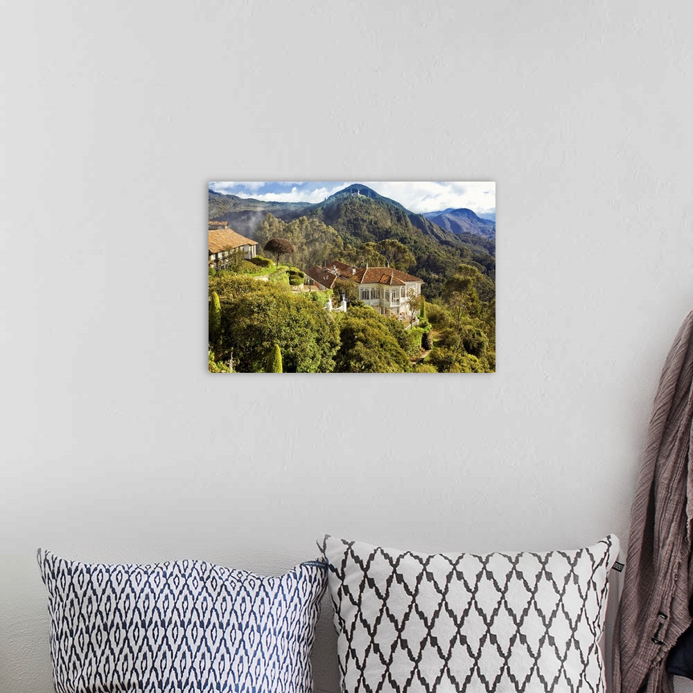 A bohemian room featuring Colombia, Bogota, Monserrate Hill, Santa Clara Restaurant and Guadalupe mountain