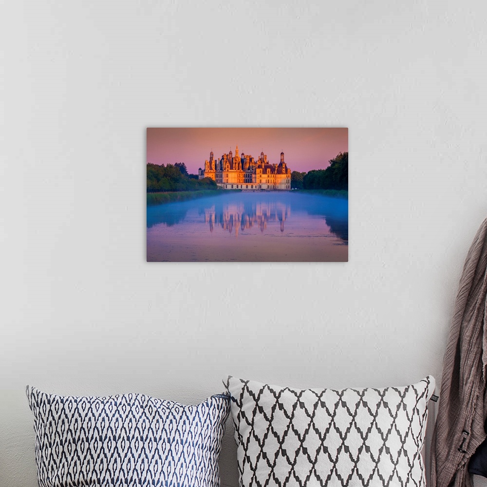 A bohemian room featuring France, Centre, Loire Valley, Loir-et-Cher, Chambord Castle, Castle at dawn.