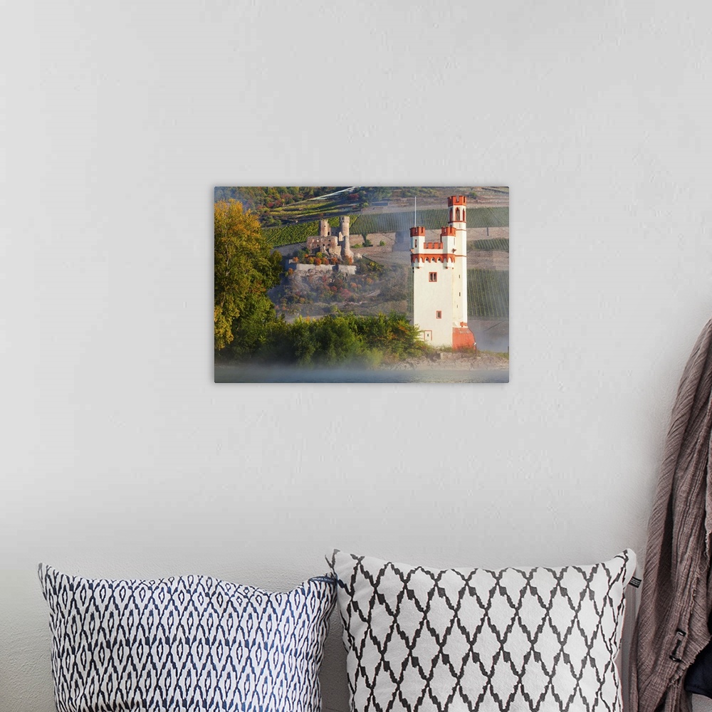 A bohemian room featuring Germany, Hessen, Rhine, Rhine valley, Bingen, Mouse tower and Ehrenfels ruins