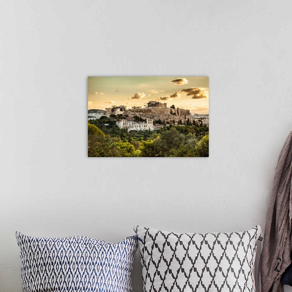 A bohemian room featuring Greece, Athens, The Acropolis at sunrise.