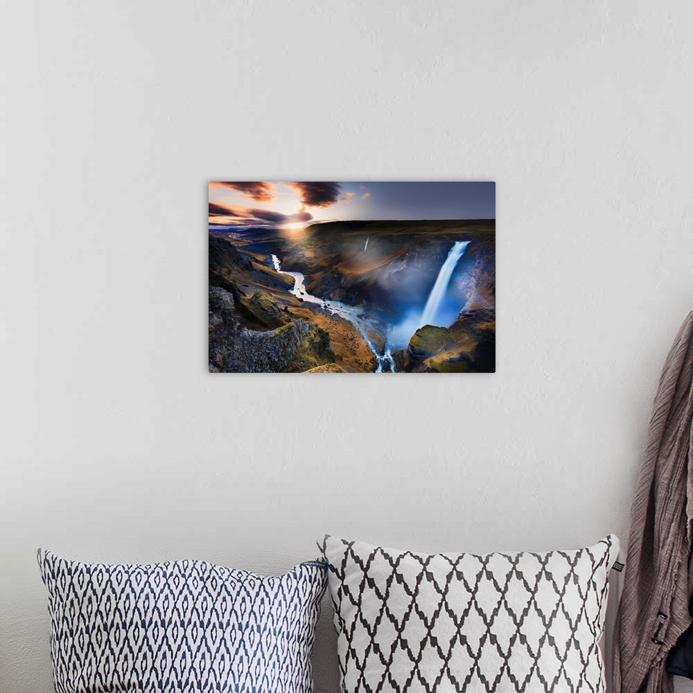 A bohemian room featuring Iceland, South Iceland, View of the Haifoss waterfall, one of the most beautiful attractions of t...