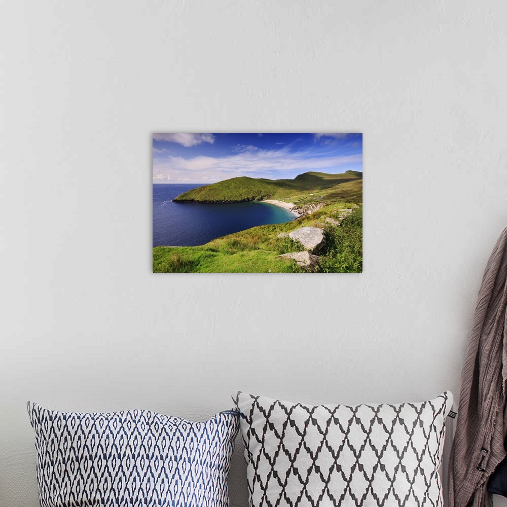 A bohemian room featuring Ireland, Mayo, Achill Island, View of Keem Bay, near Achill Head