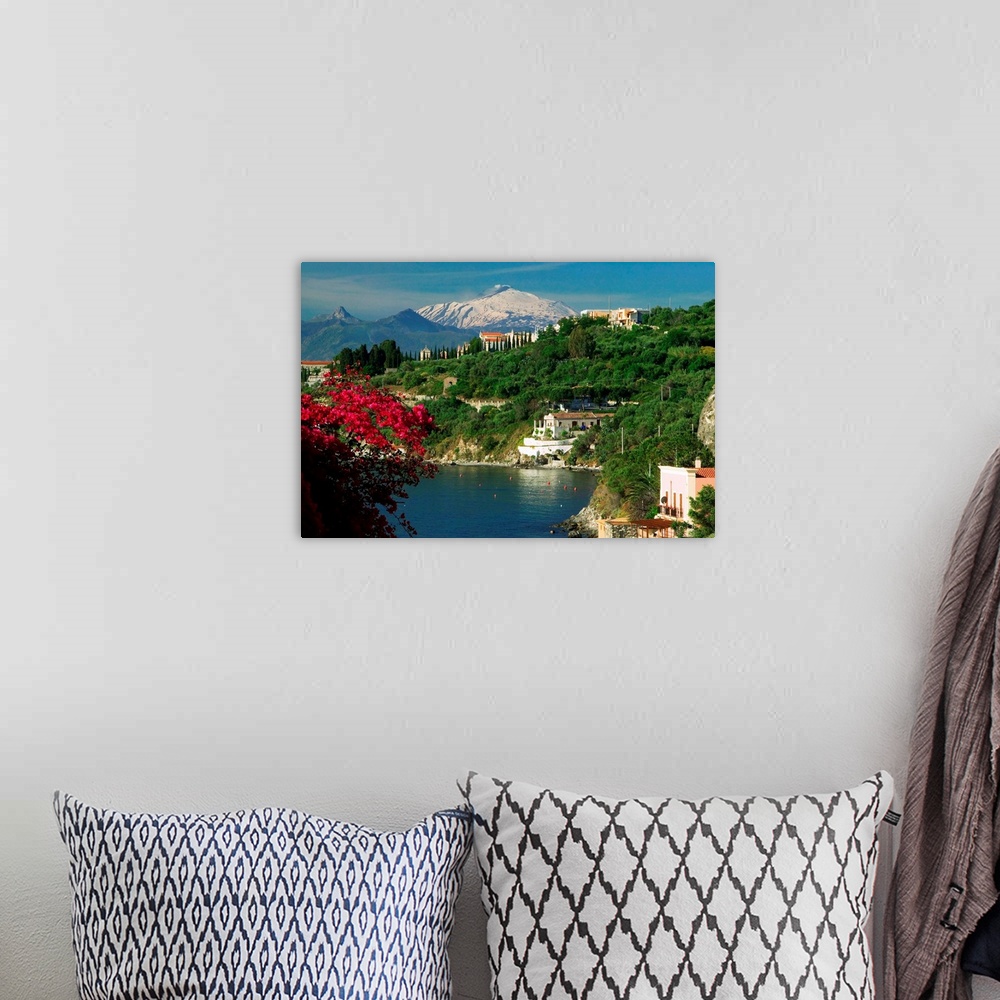 A bohemian room featuring Italy, Italia, Sicily, Sicilia, Milazzo seafront and Monte Etna in background