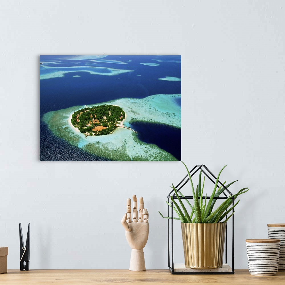 Maldives, Male Atoll, Villivaru, Tropics, Indian ocean, Aerial of the ...