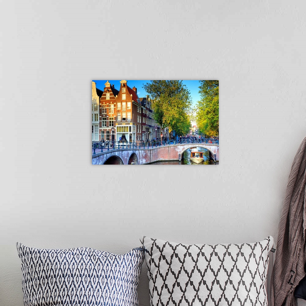A bohemian room featuring Netherlands, North Holland, Benelux, Amsterdam, Keizersgracht and Leidesegracht bridge and canals.