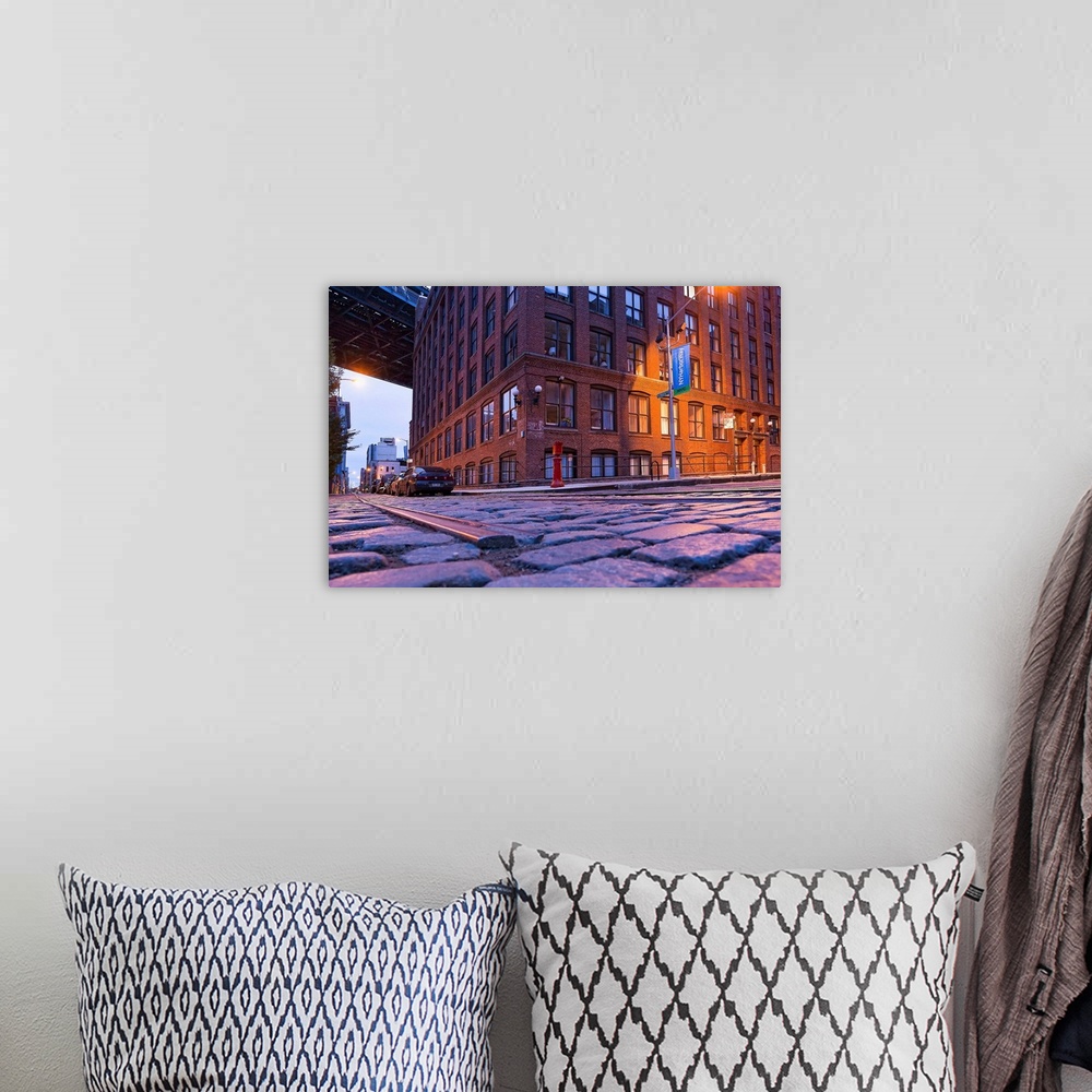 A bohemian room featuring New York, Brooklyn, detail of train tracks and cobblestone street