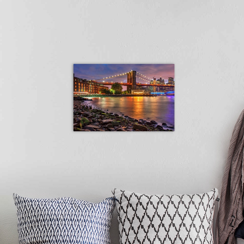 A bohemian room featuring New York City, Brooklyn, Brooklyn Bridge Park, Bridge with Empire Stores, Jane's Carousel and Low...