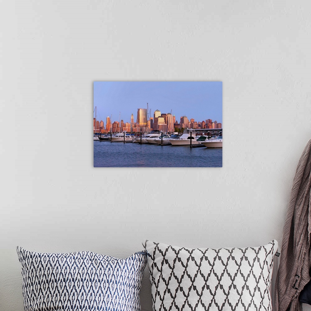 A bohemian room featuring New York, New York City, Downtown Manhattan at sunset