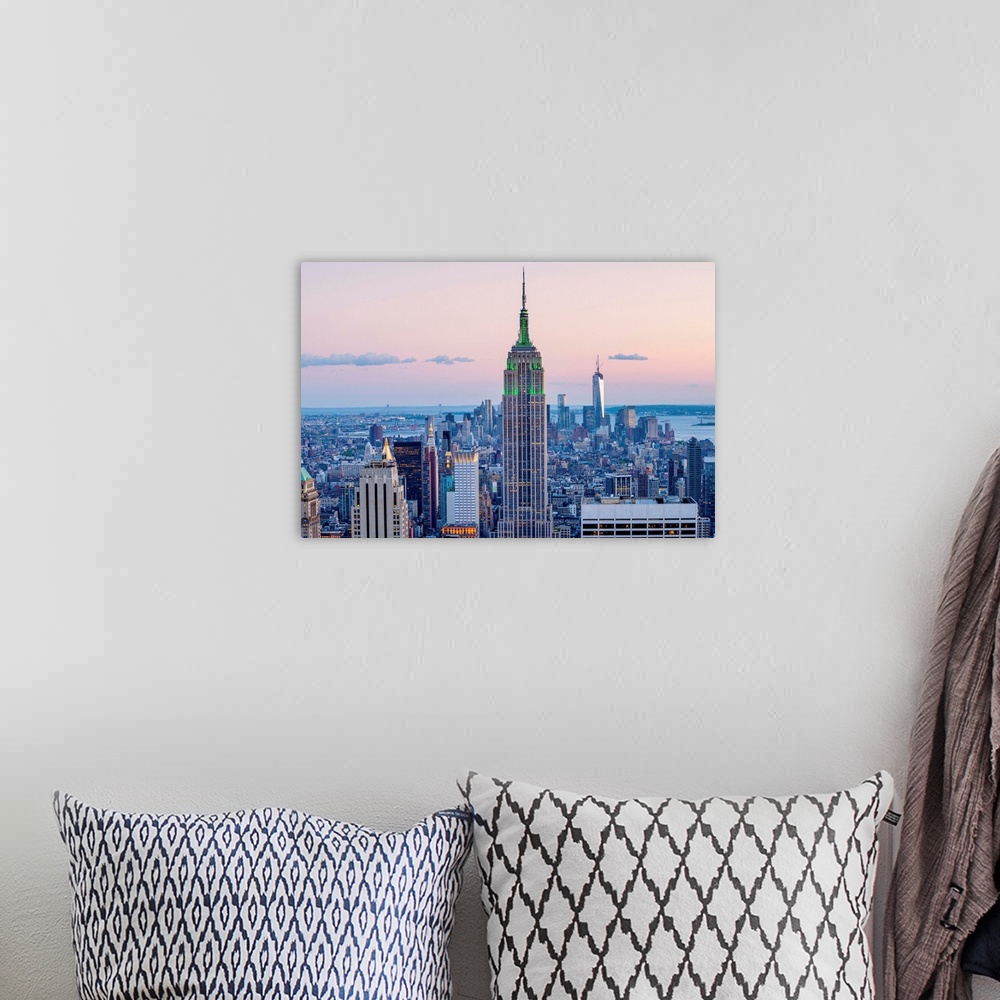 A bohemian room featuring New York, New York City, Manhattan, Rockefeller Center, Empire State Building and south Manhattan...