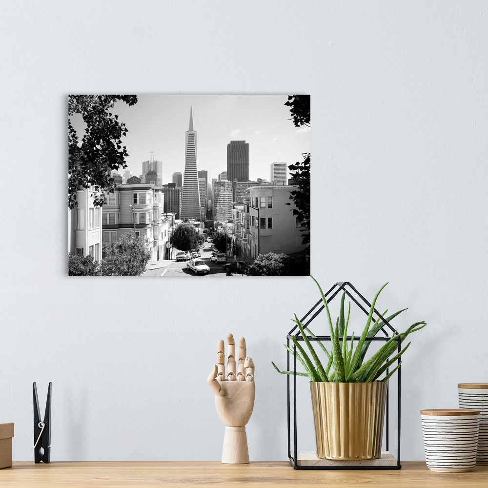 A bohemian room featuring USA, CA, San Francisco, View of the Transamerica Pyramid and the Financial District