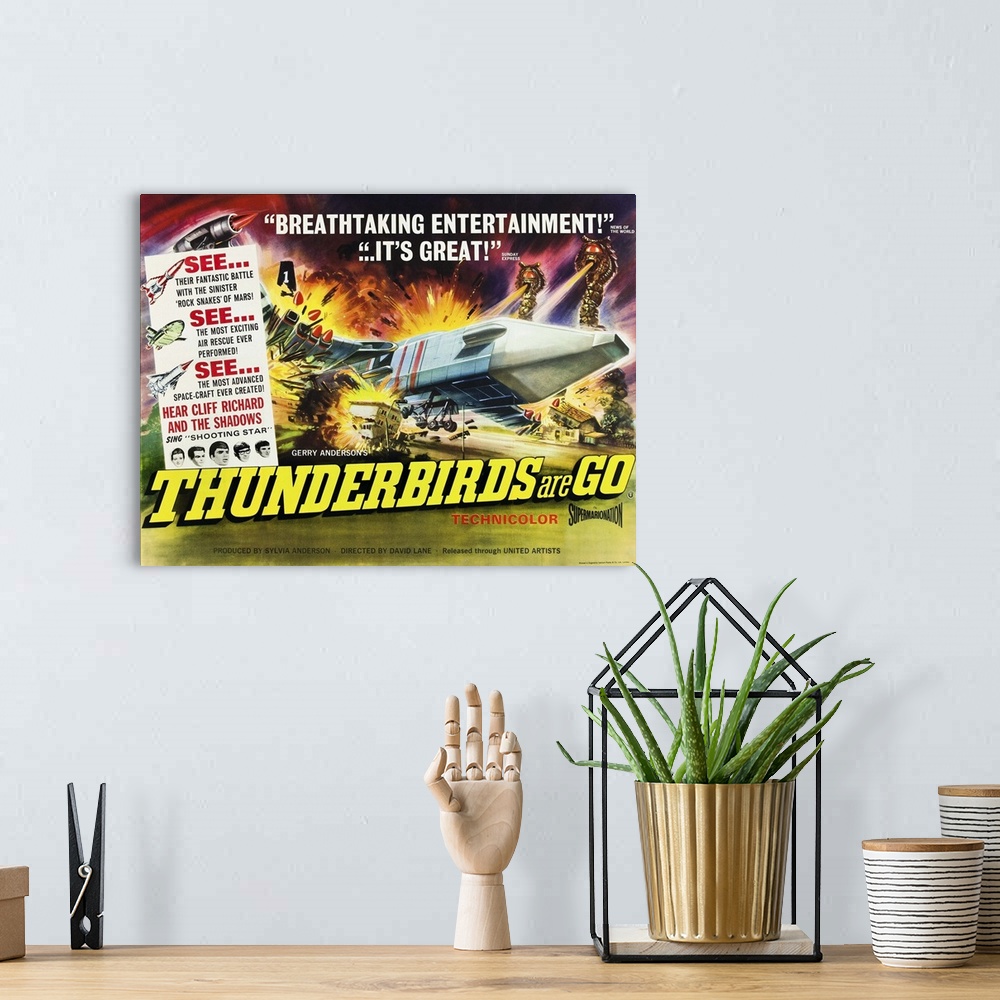 A bohemian room featuring Thunderbirds Are Go - Vintage Movie Poster
