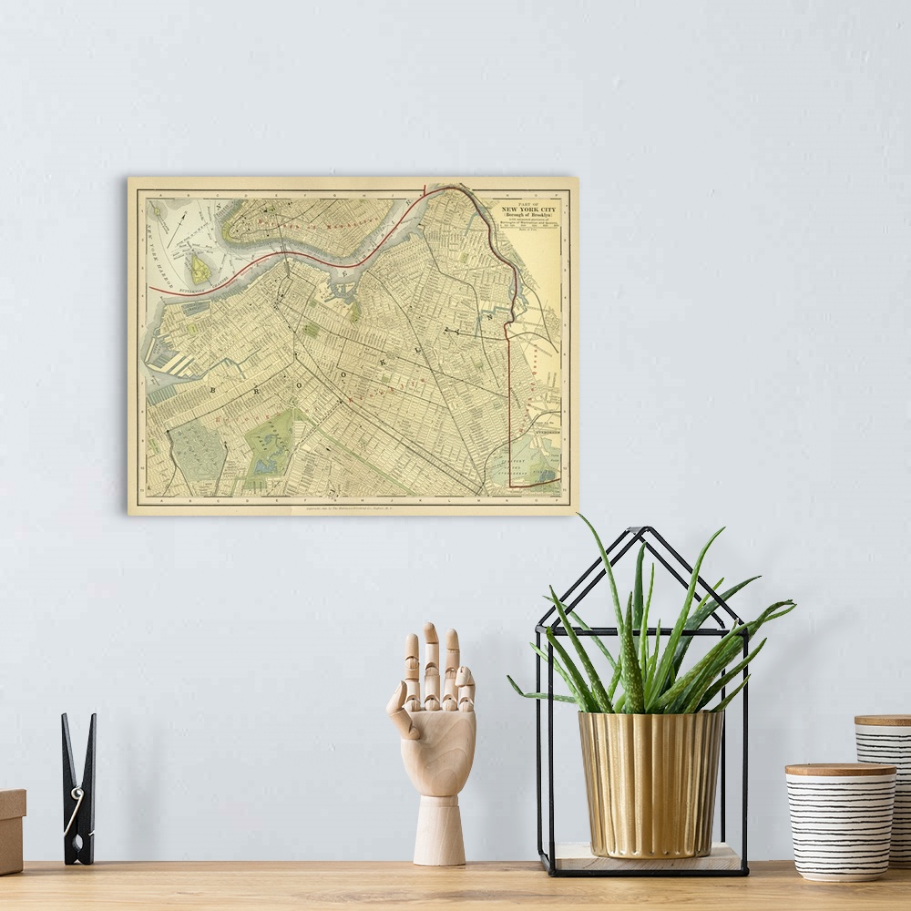A bohemian room featuring Vintage map of Brooklyn, New York