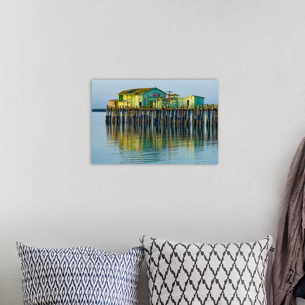 A bohemian room featuring Photograph of Half Moon Bay pier in the early morning.