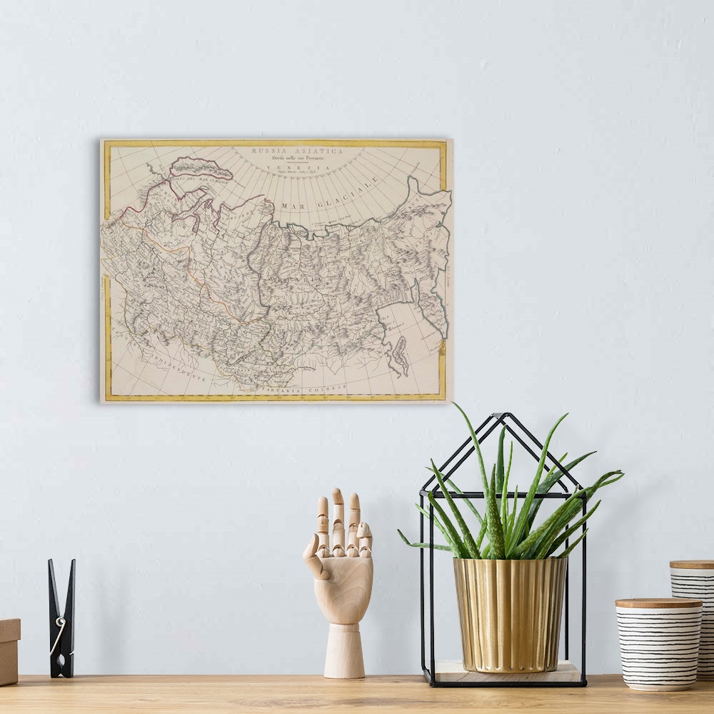 A bohemian room featuring Antique map of Russia and Asiatica