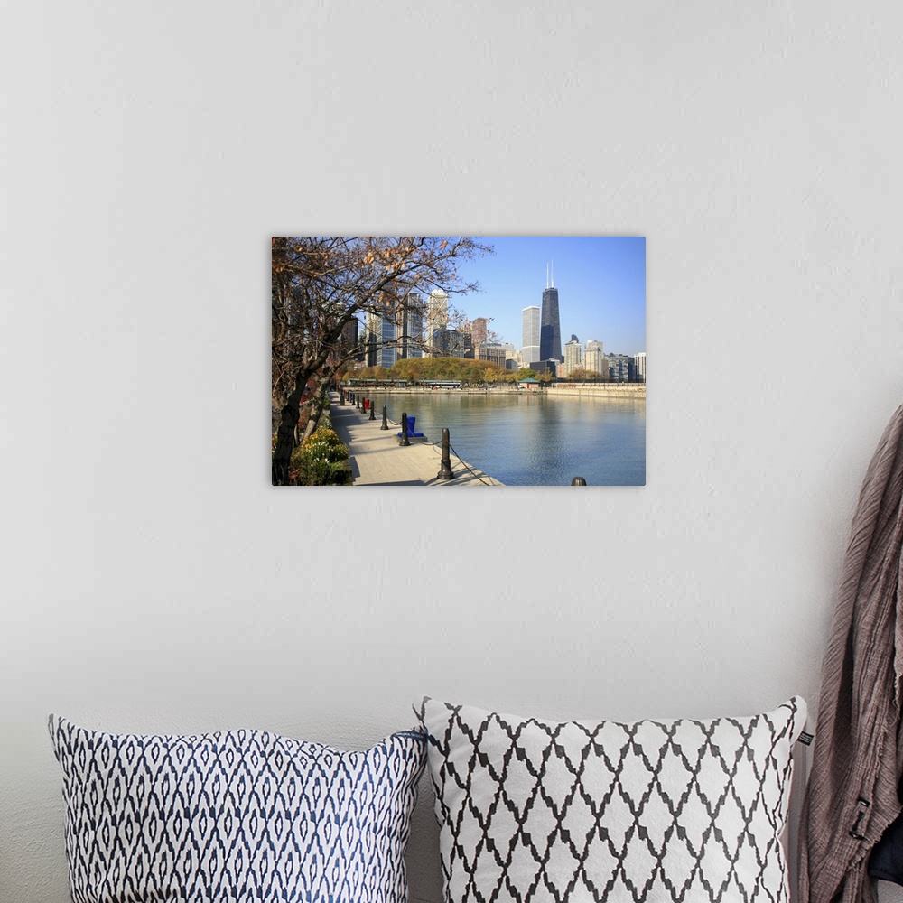 A bohemian room featuring Chicago Skyline with the Hancock Building, Lake Michigan, Chicago, Illinois, USA.Architecture, Ca...
