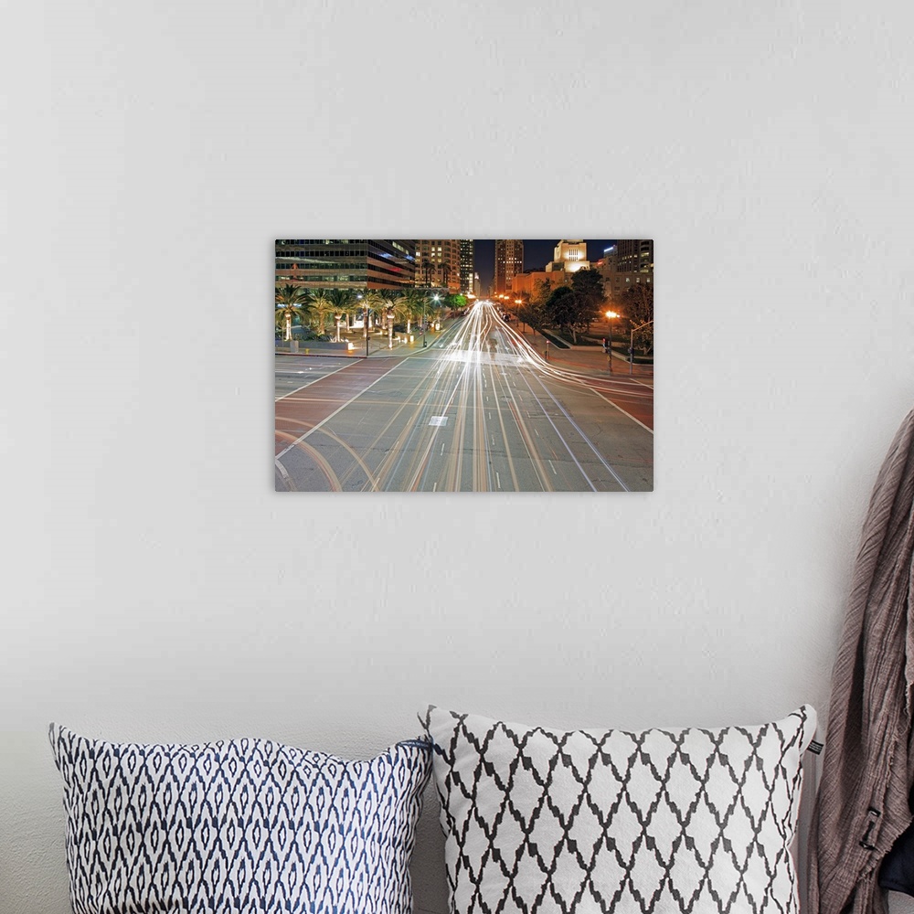 A bohemian room featuring City light trails on street in Downtown with building, Crossroad at Los Angeles, California, Unit...