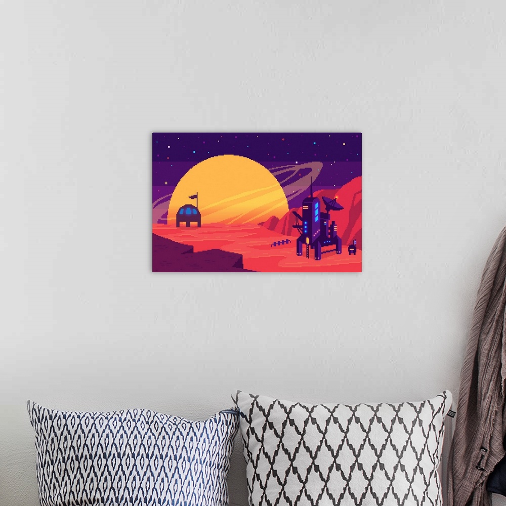 A bohemian room featuring Colonization Of Mars, Pixel Illustration