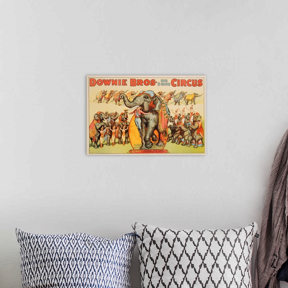 A bohemian room featuring Downie Bros. Big 3 Ring Circus Poster