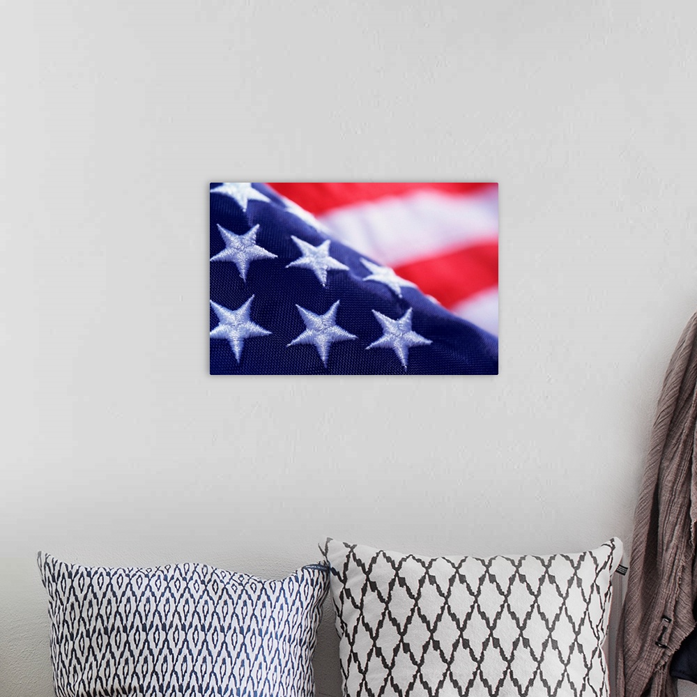 A bohemian room featuring Flag of United States of America