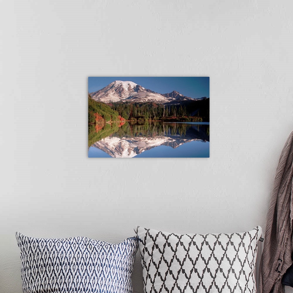 A bohemian room featuring Mount Rainier Reflected In Bench Lake