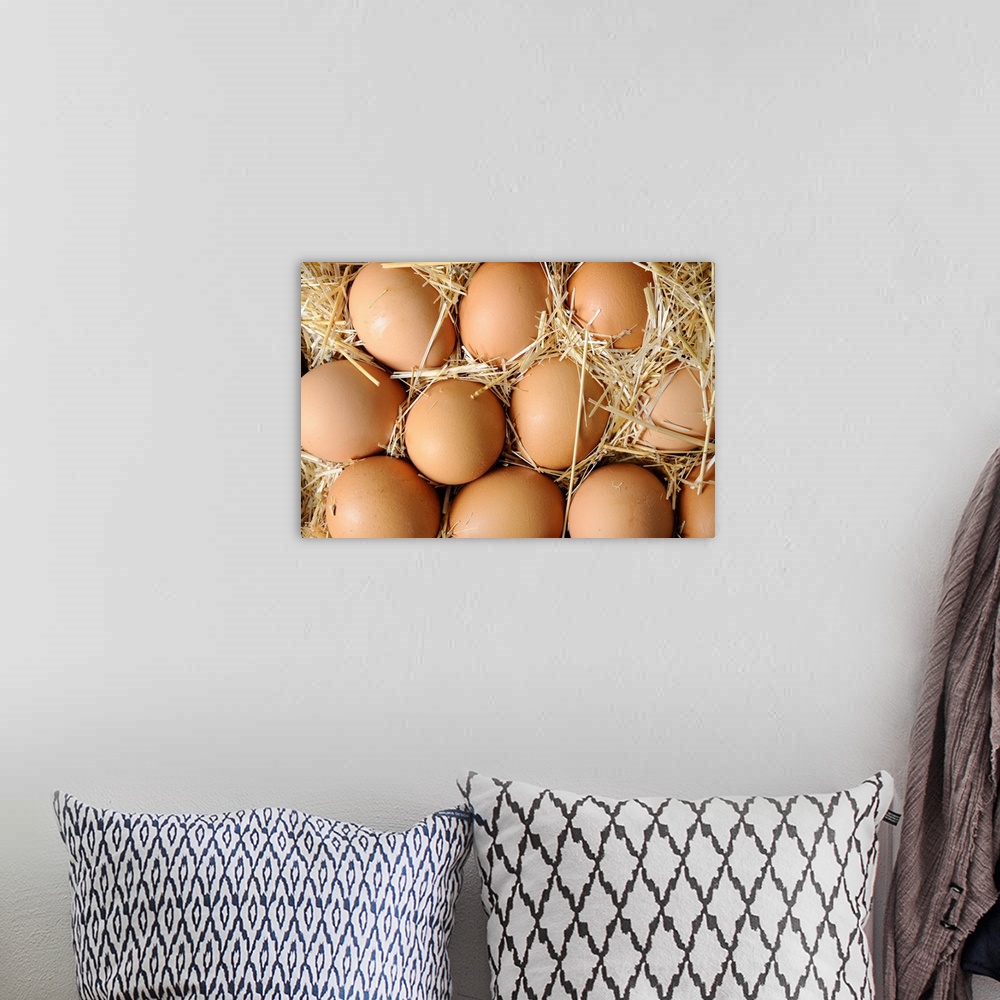 A bohemian room featuring Organic eggs in straw