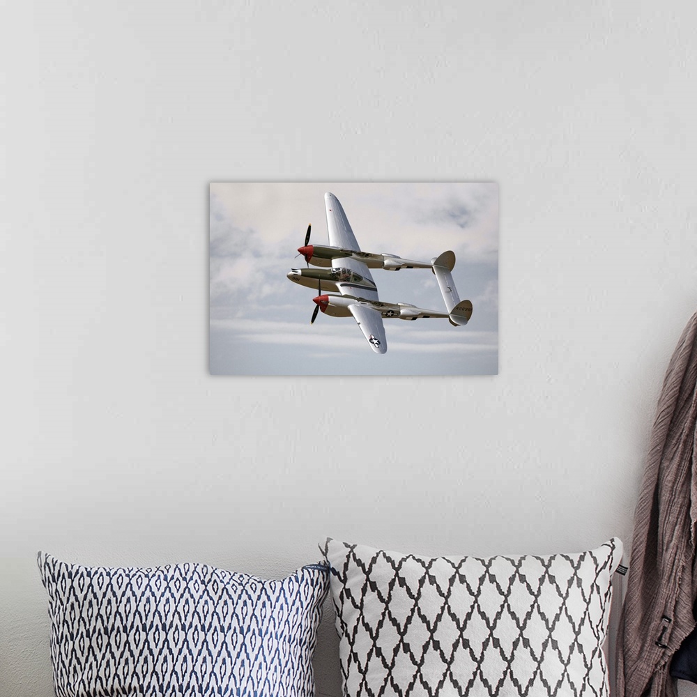 A bohemian room featuring P-38 Lightning