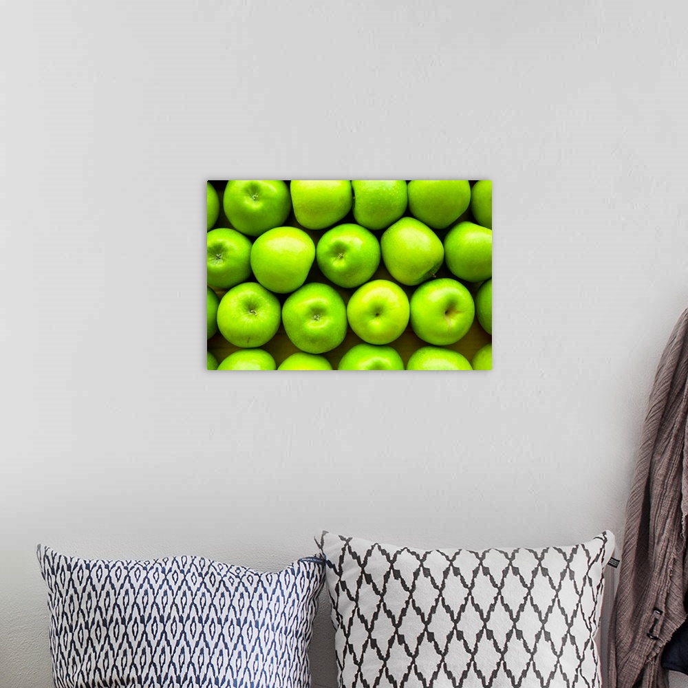 A bohemian room featuring Rows of apples