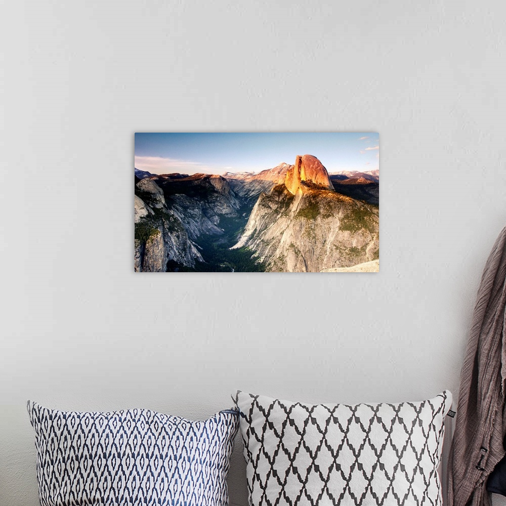 A bohemian room featuring A cloudless sunset at Glacier Point still manages to be beautiful thanks to the dramatic scenery ...