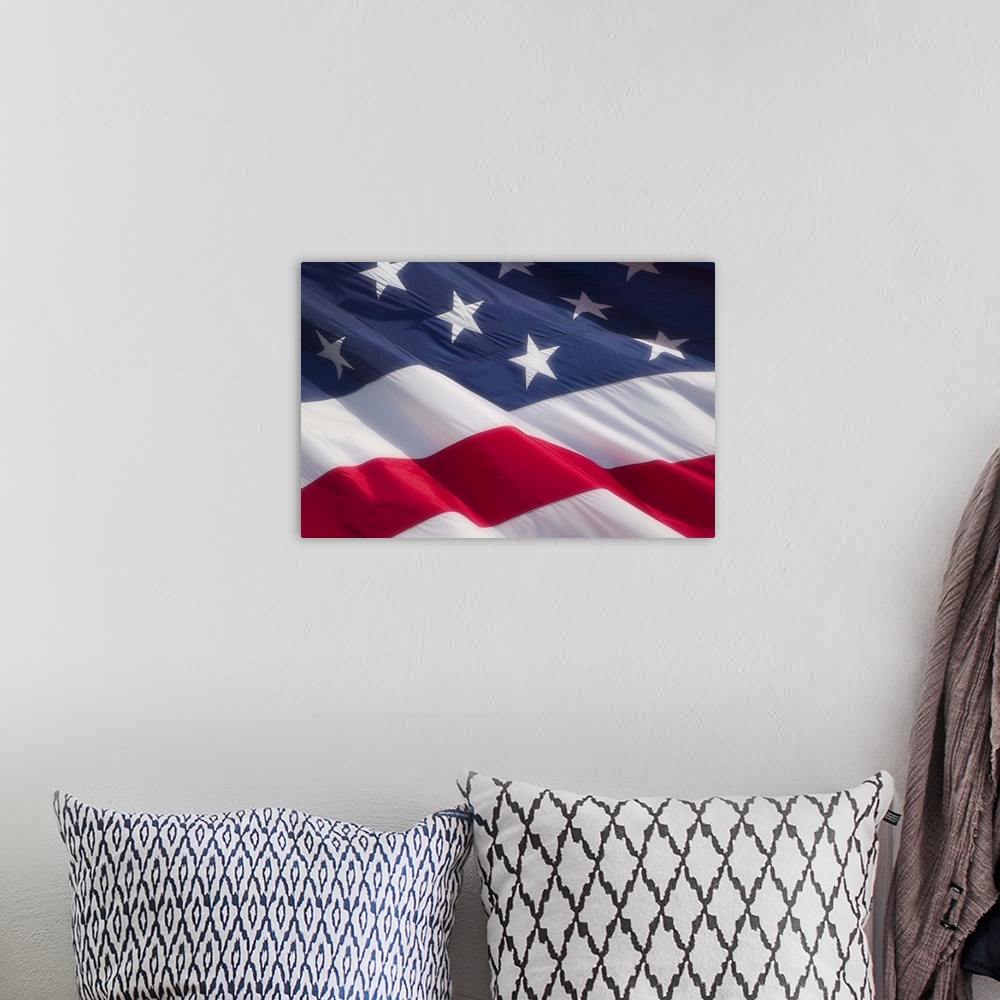 A bohemian room featuring The American Flag