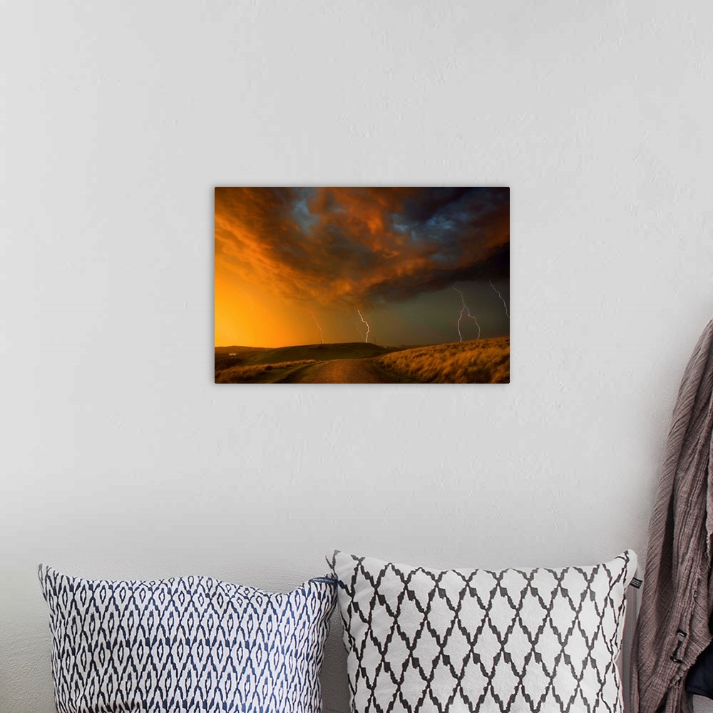 A bohemian room featuring Thunderstorm And Orange Clouds At Sunset