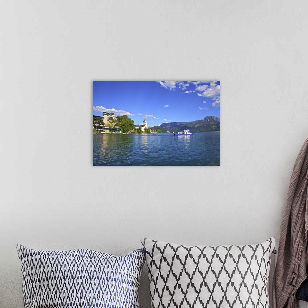 A bohemian room featuring A Ferry Boat on Wolfgangsee Lake, St. Wolfgang, Austria, Europe, .