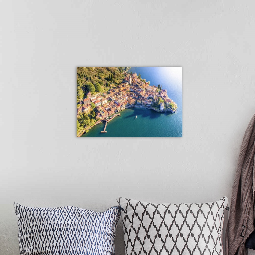 A bohemian room featuring Aerial view of Varenna, Como Lake, Lombardy, Italy